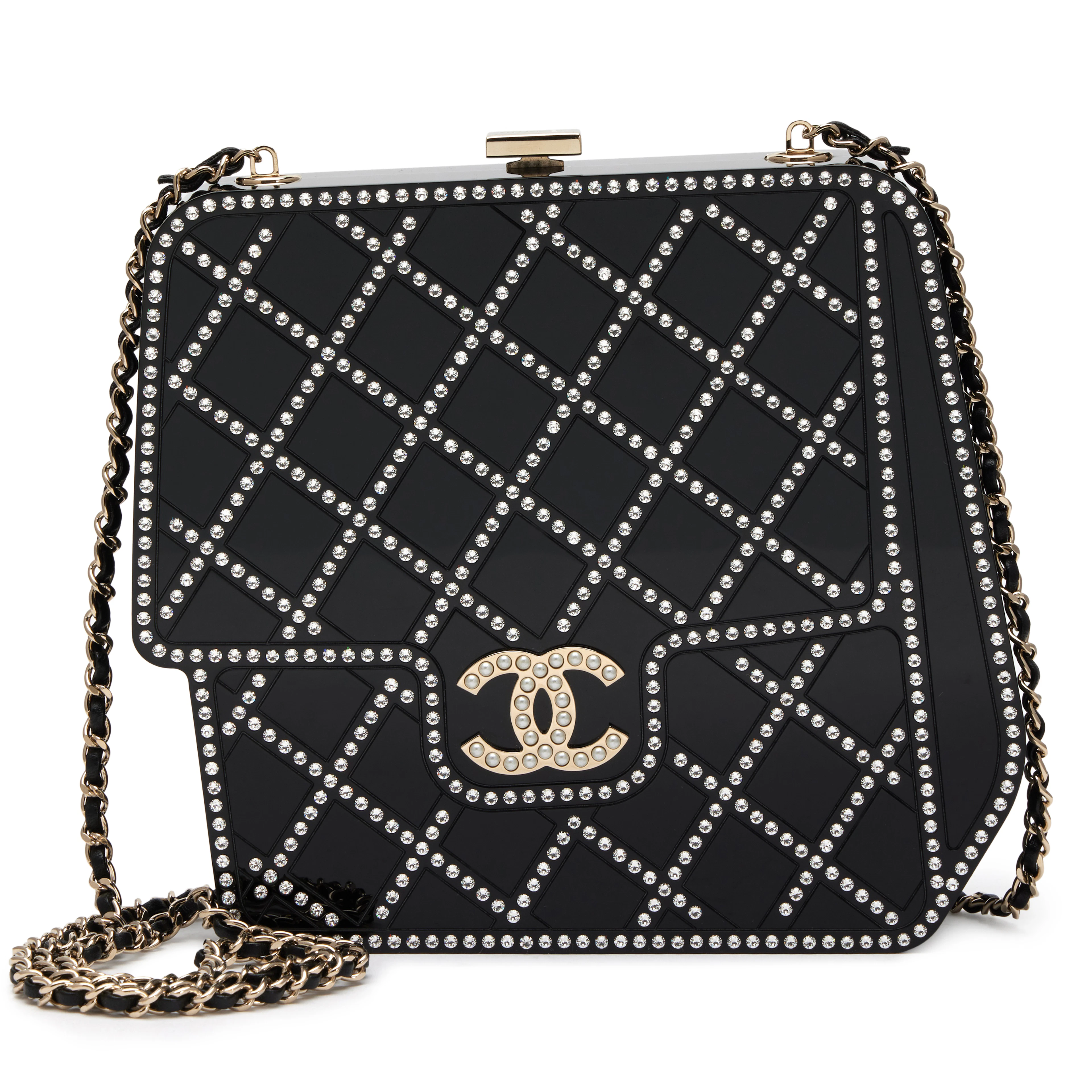 Black Plexiglass, Imitation Pearls, and Clear Crystals Paris-Cosmopolite