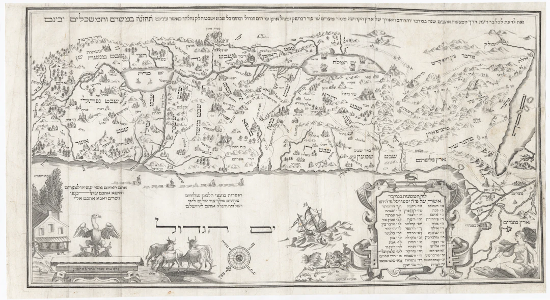 Map of the Holy Land in Hebrew