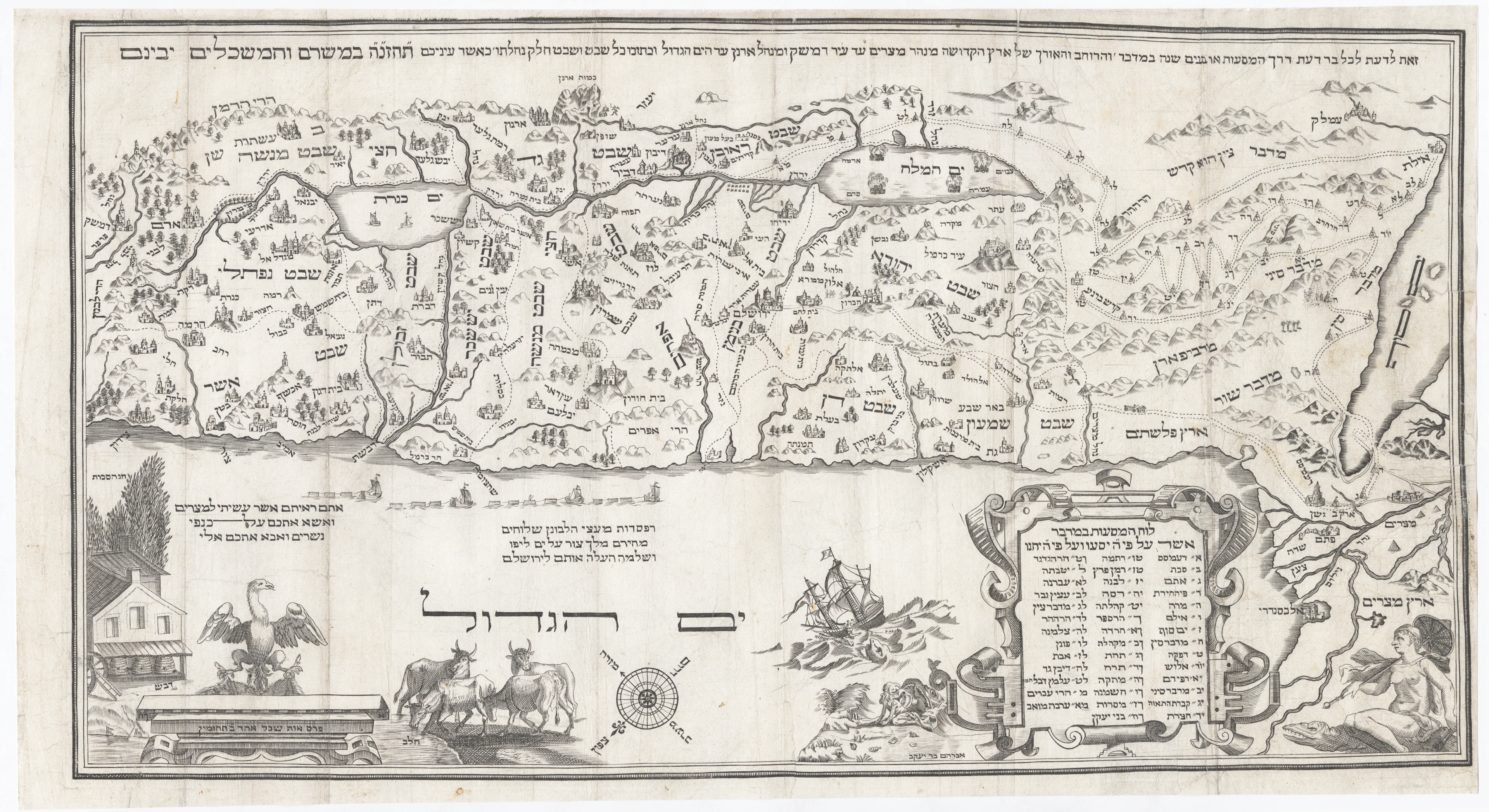 Map of the Holy Land in Hebrew