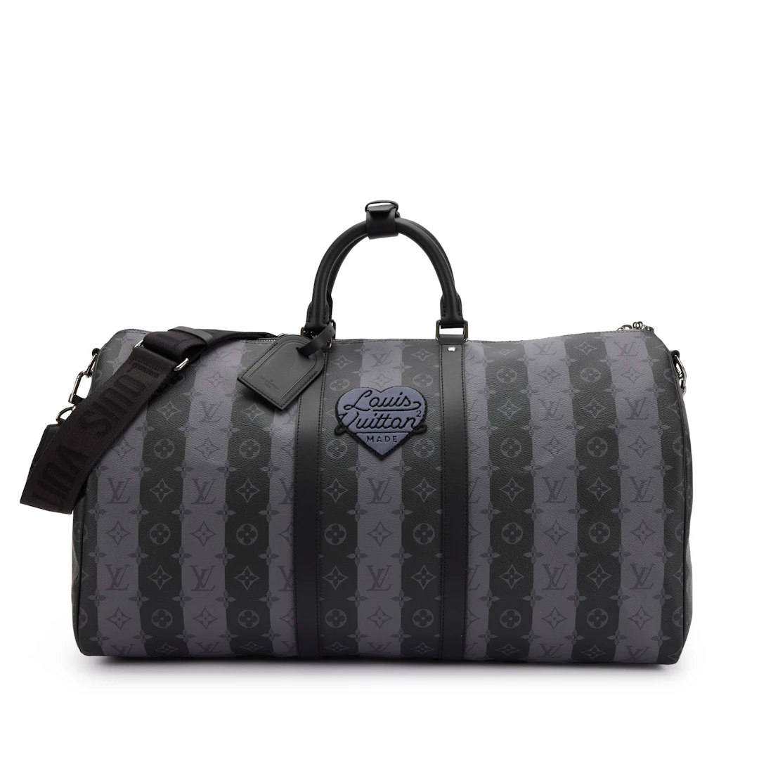 Virgil Abloh NIGO Gray Monogram Striped Coated Canvas Keepall Bandoulière