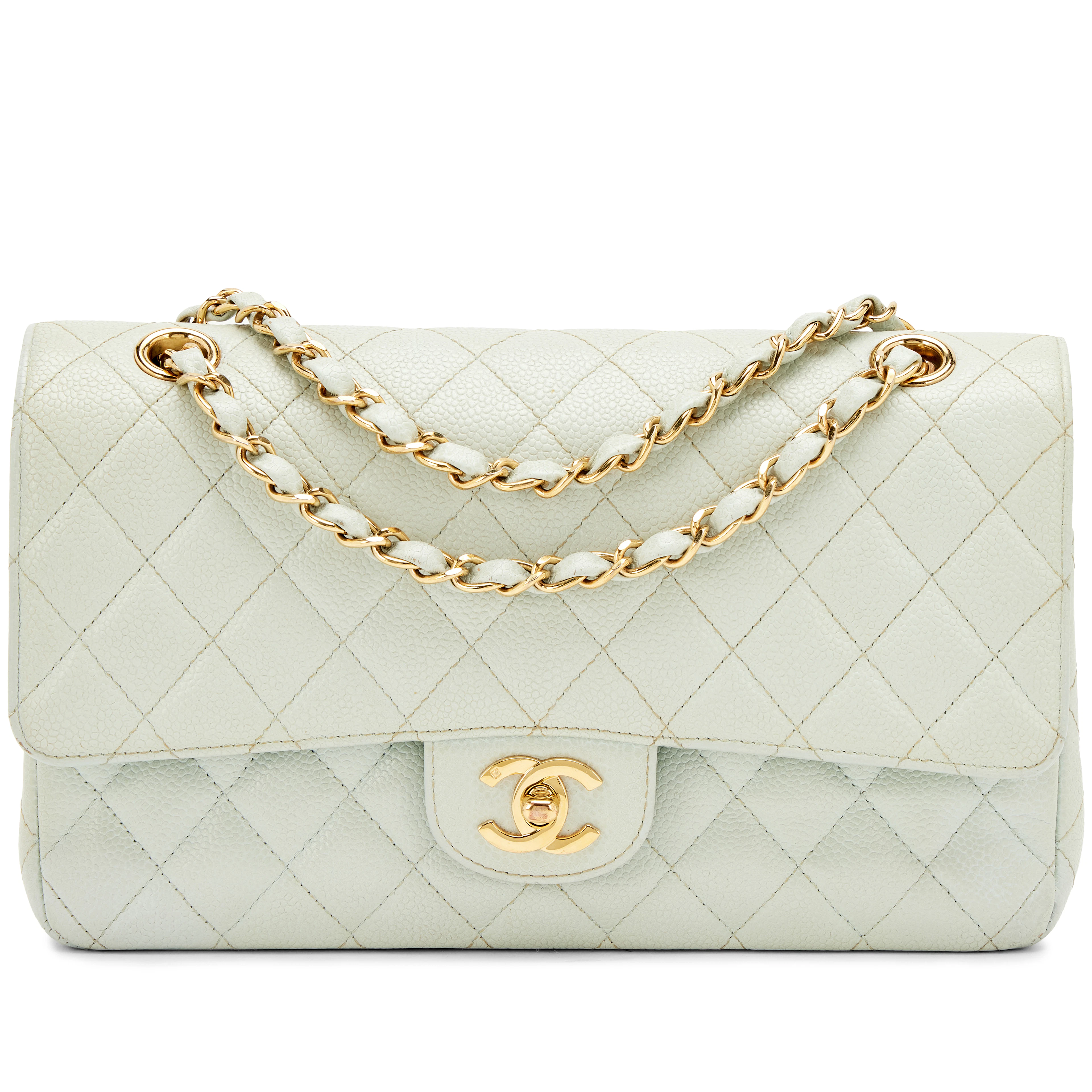 Light Blue Caviar Medium Classic Double Flap Bag Gold Hardware, 2002-2003