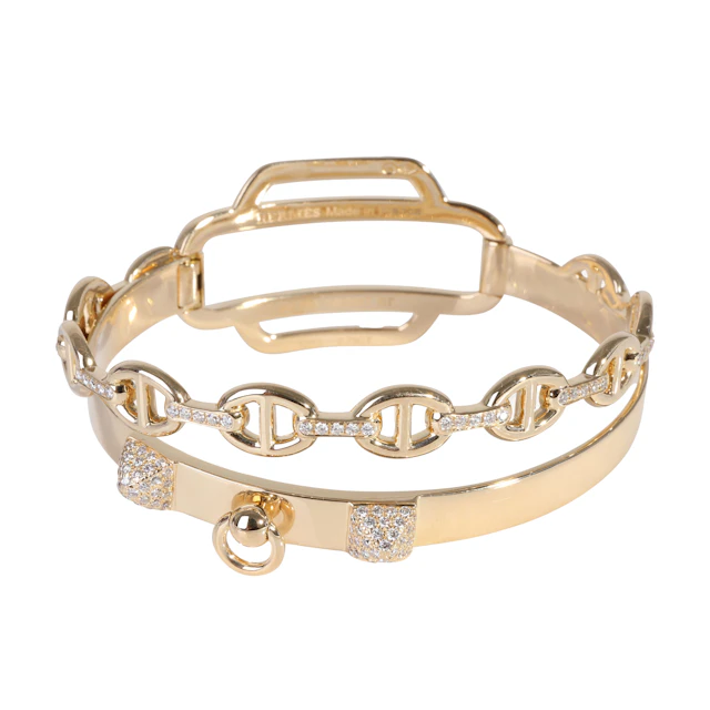 Gold and Diamond Double Tour Collier De Chien Bangle Bracelet