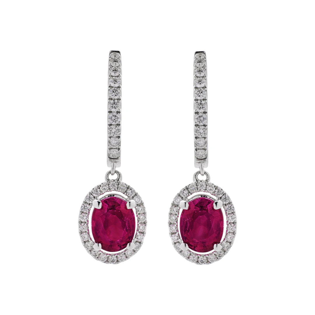White Gold, 3.59ctw Burma Ruby and Diamond Drop Earrings