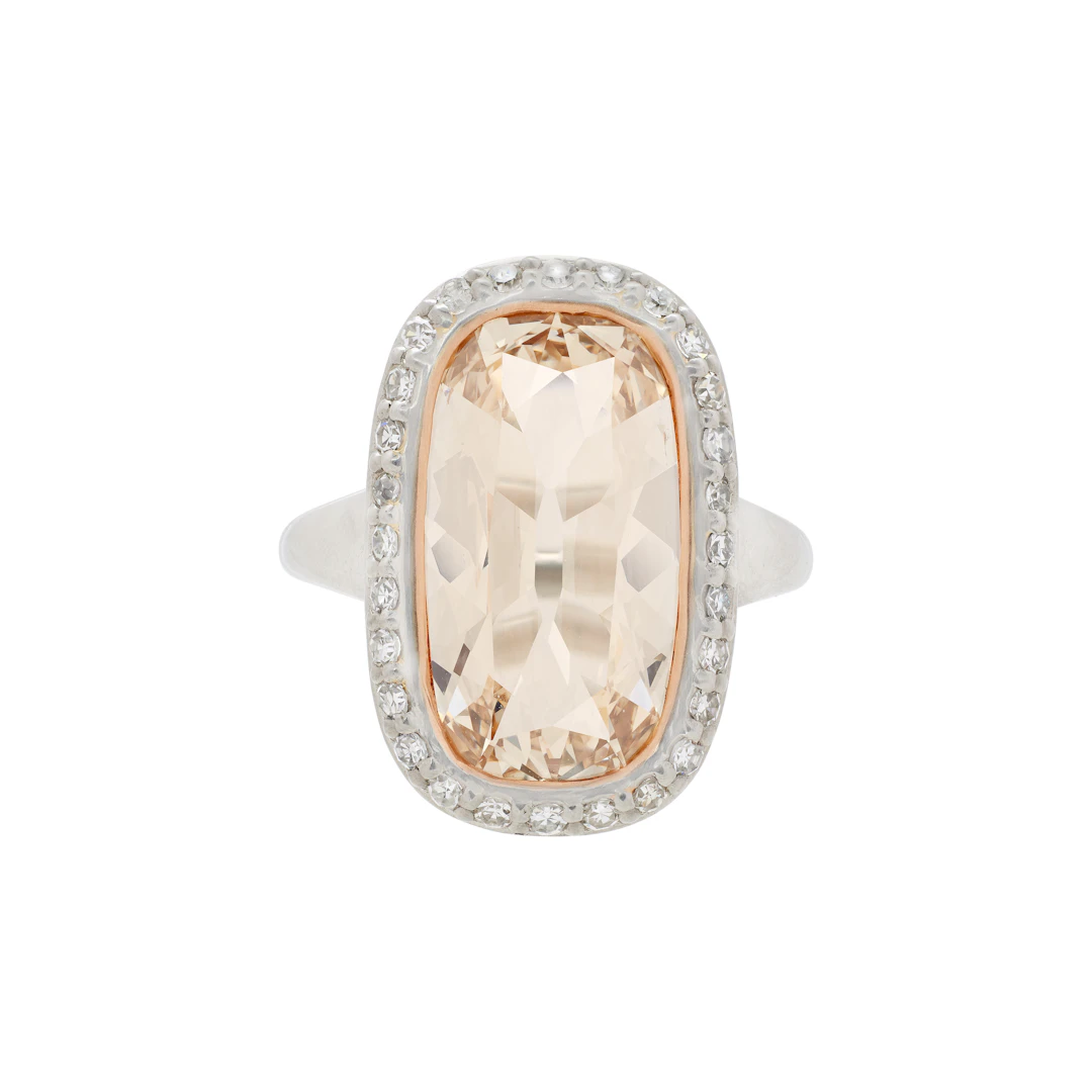 Platinum, Rose Gold, 4.31ct Cushion Cut Light Brown Diamond and Diamond Ring