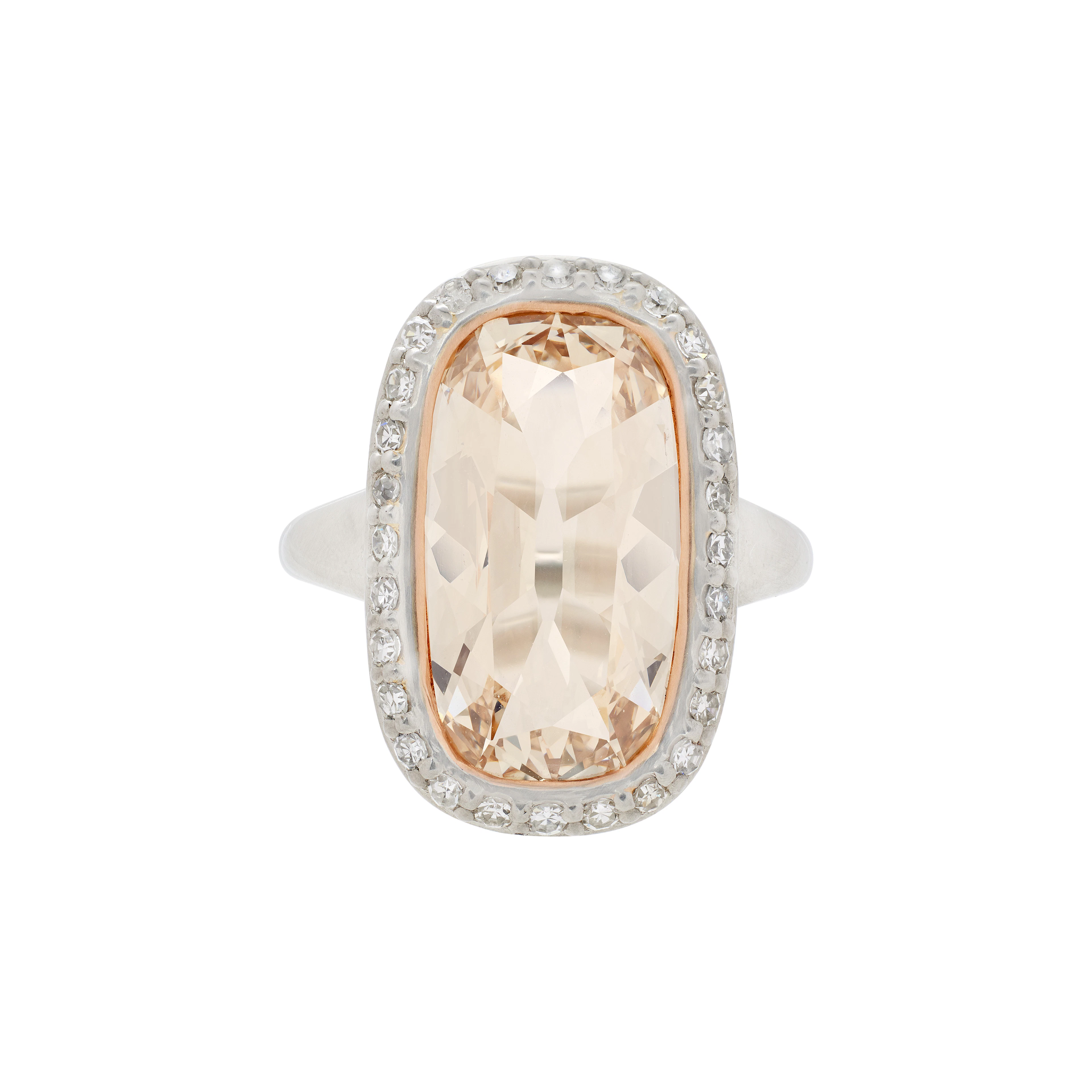 Platinum, Rose Gold, 4.31ct Cushion Cut Light Brown Diamond and Diamond Ring
