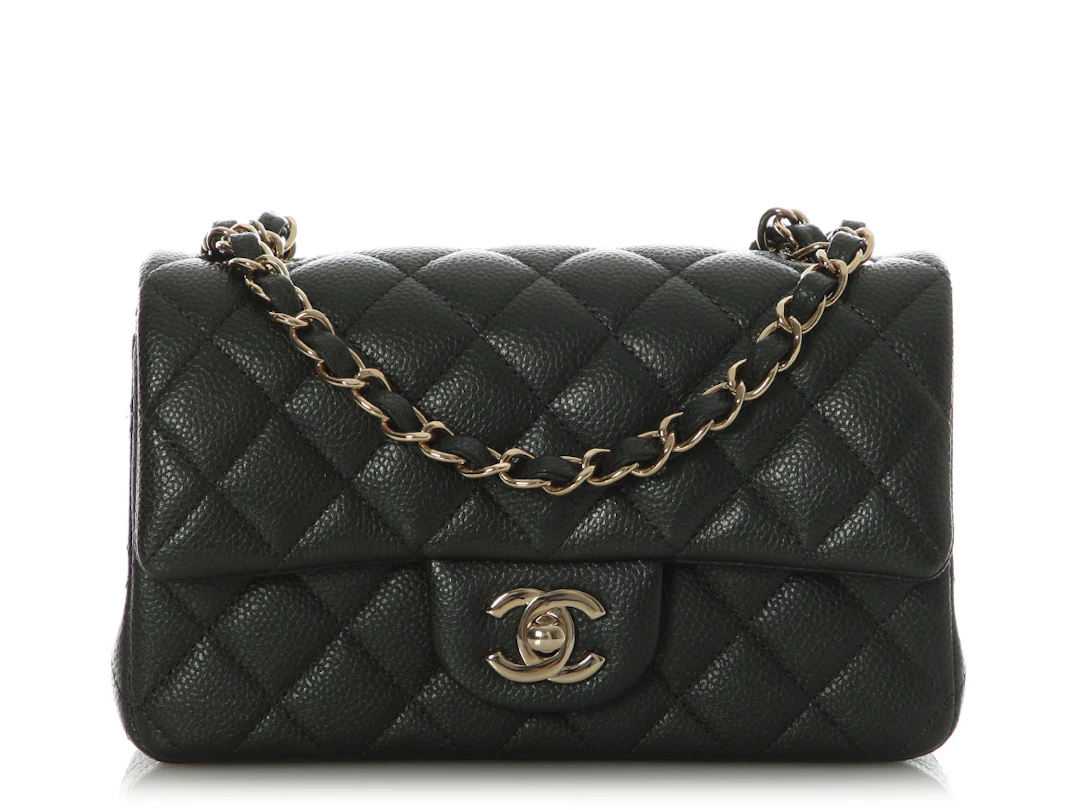 Dark Gray Quilted Caviar Mini Classic Flap Bag Gold Hardware, 2018