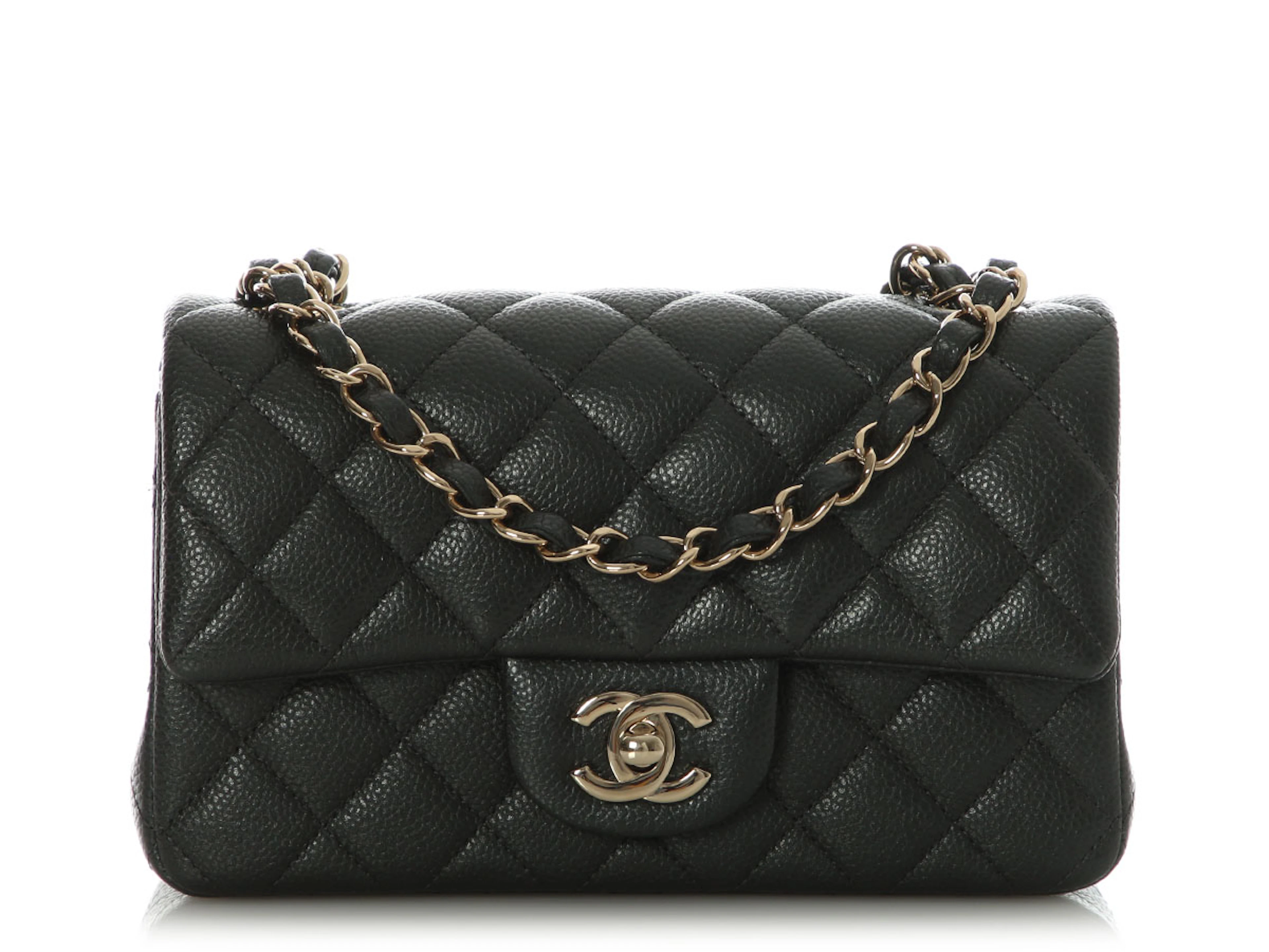 Dark Gray Quilted Caviar Mini Classic Flap Bag Gold Hardware, 2018