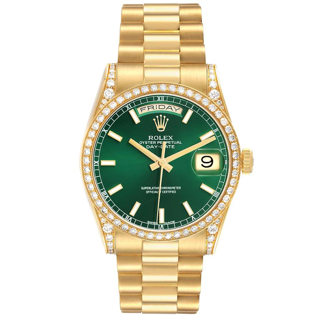 President Day-Date (Reference 118388). A 36mm yellow gold diamond-set