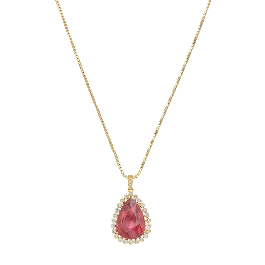 Gold, 16.25ct Tourmaline and Diamond Pendant Necklace