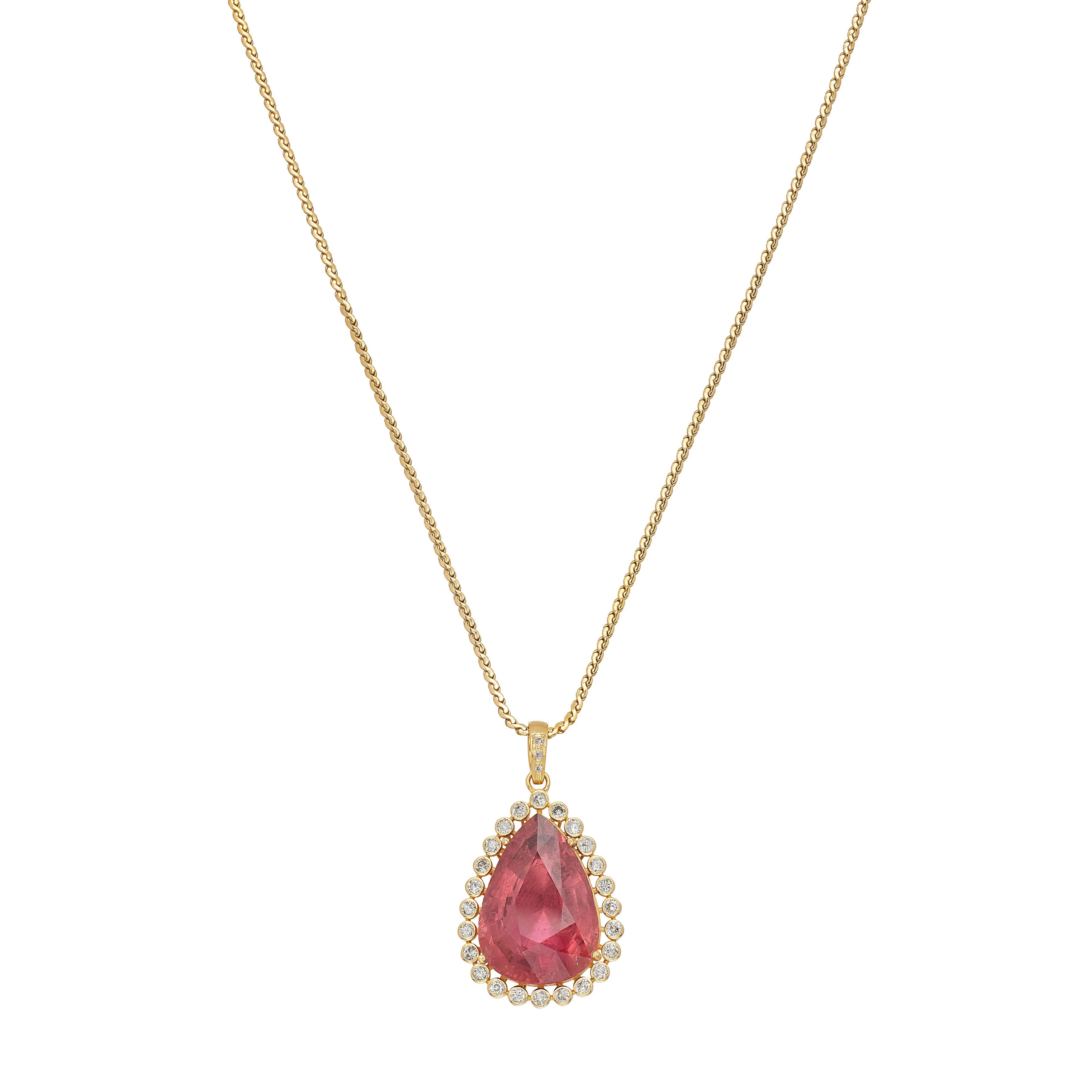 Gold, 16.25ct Tourmaline and Diamond Pendant Necklace