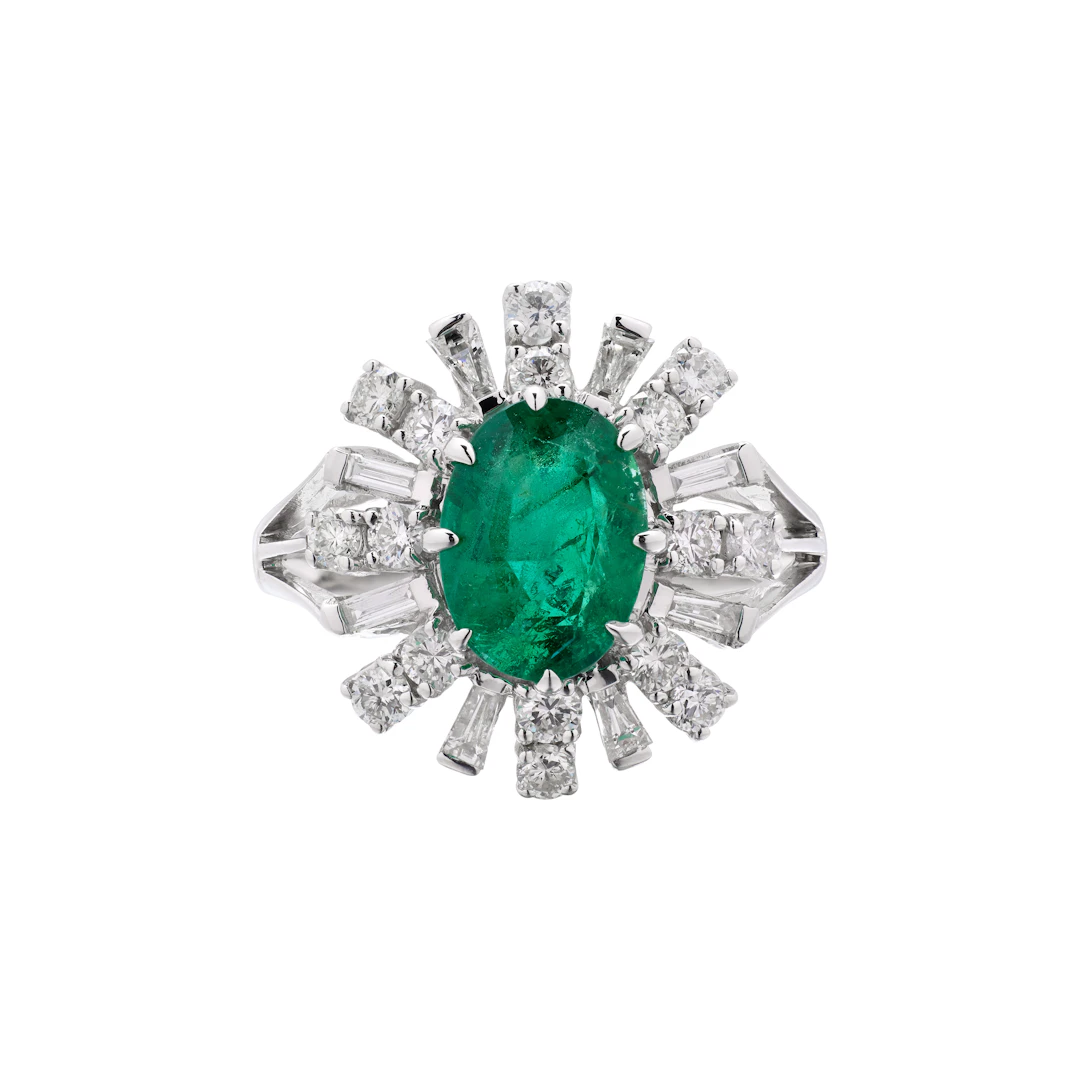 White Gold, 1.79ct Zambian Emerald and Diamond Ring