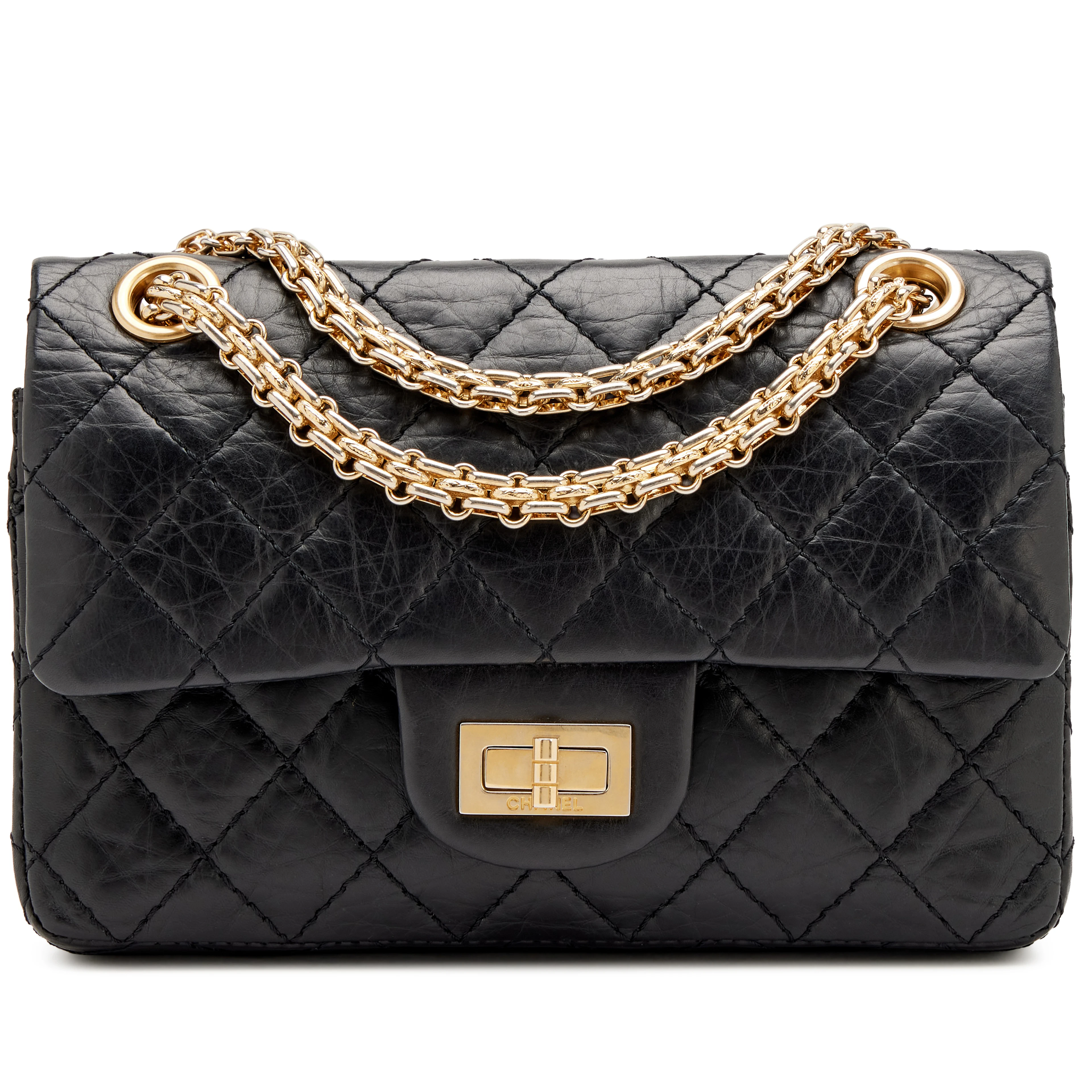 Black Quilted Aged Calfskin 224 Mini 2.55 Reissue Flap Aged Gold Hardware, 2005