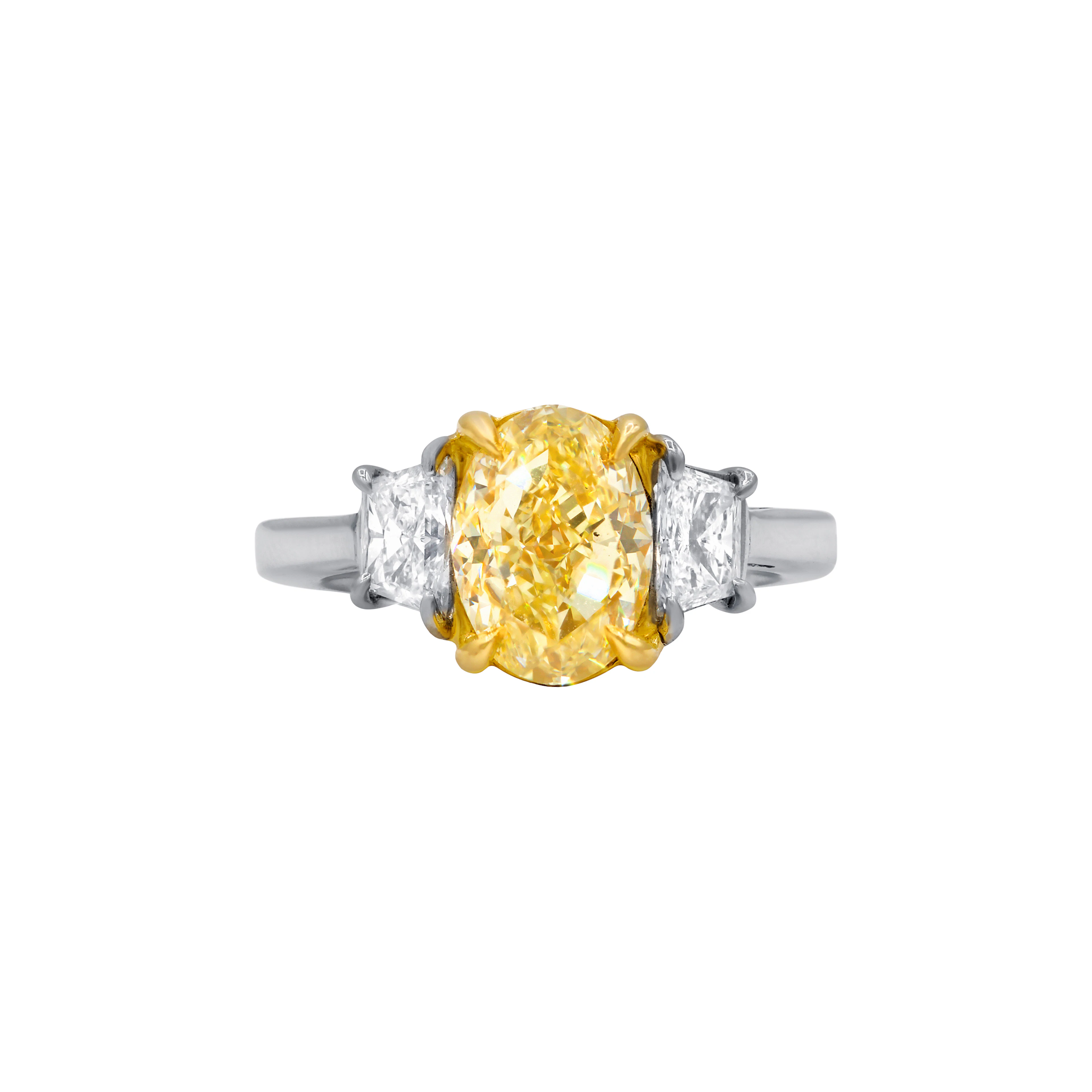 Platinum, Gold, 2.58ct Oval Cut Fancy Yellow Diamond and Diamond Engagement
