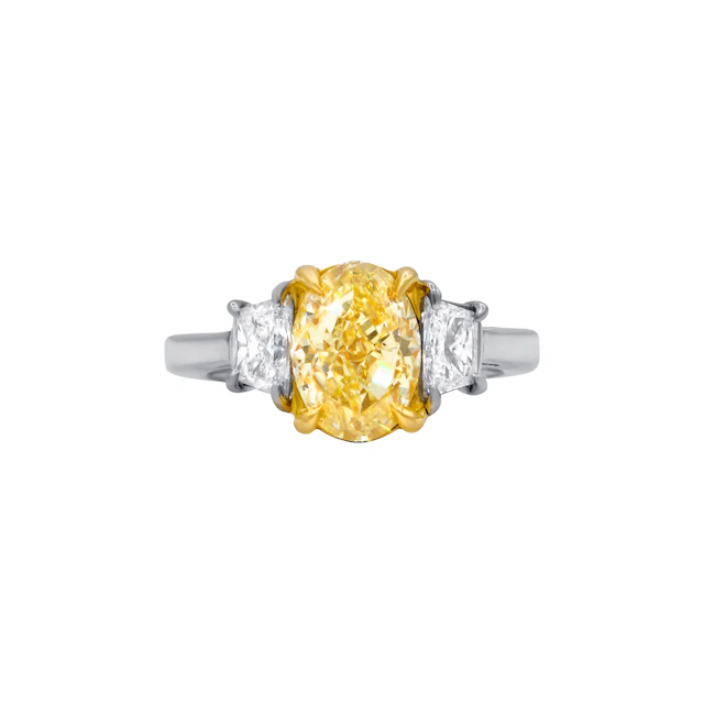 Platinum, Gold, 2.58ct Oval Cut Fancy Yellow Diamond and Diamond Engagement