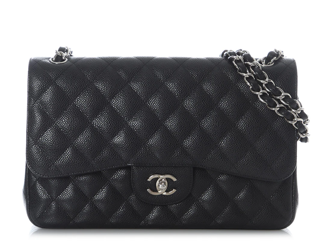 Black Quilted Caviar Jumbo Classic Double Flap Bag Silver Hardware, 2011-2012