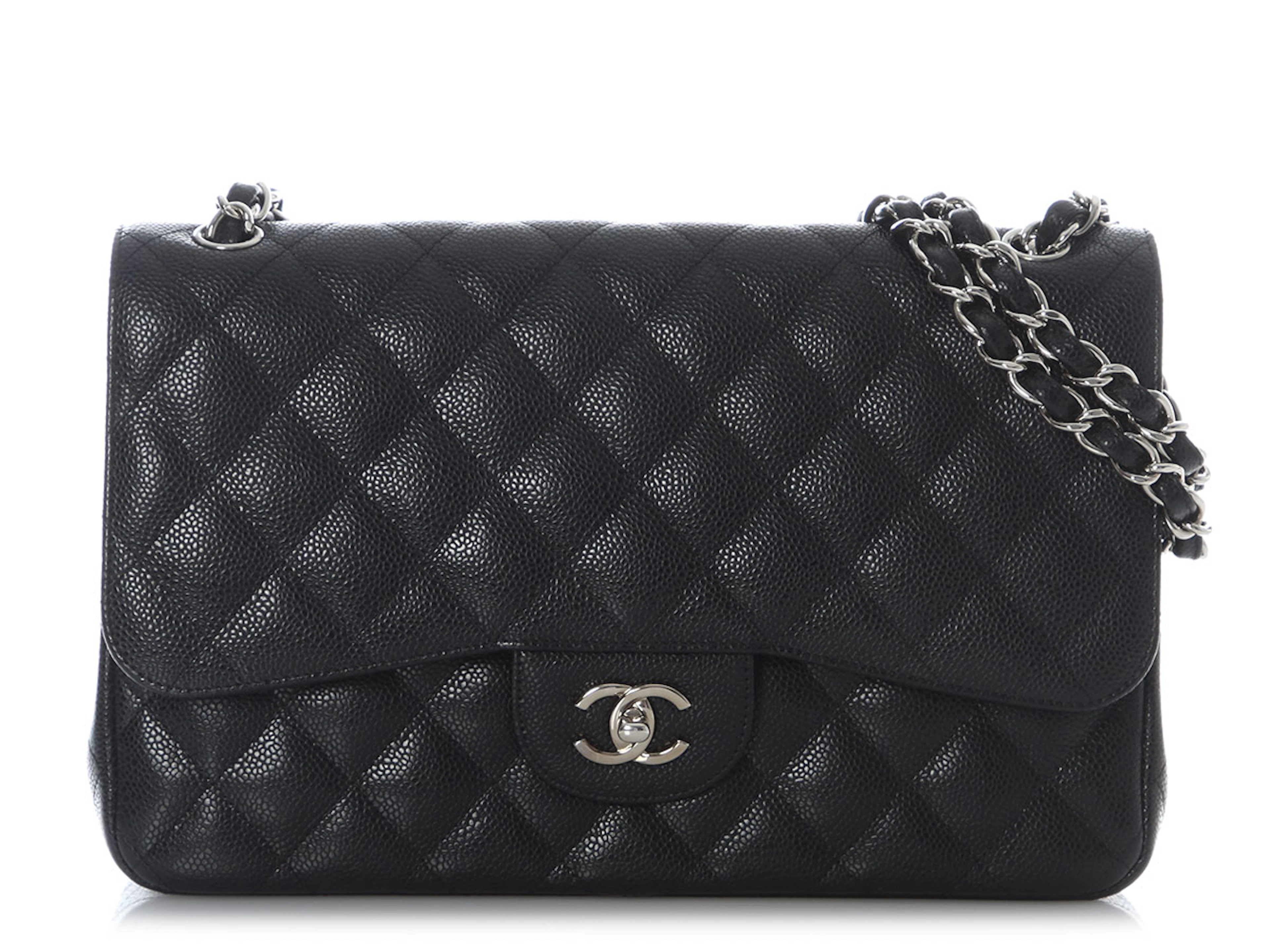 Black Quilted Caviar Jumbo Classic Double Flap Bag Silver Hardware, 2011-2012
