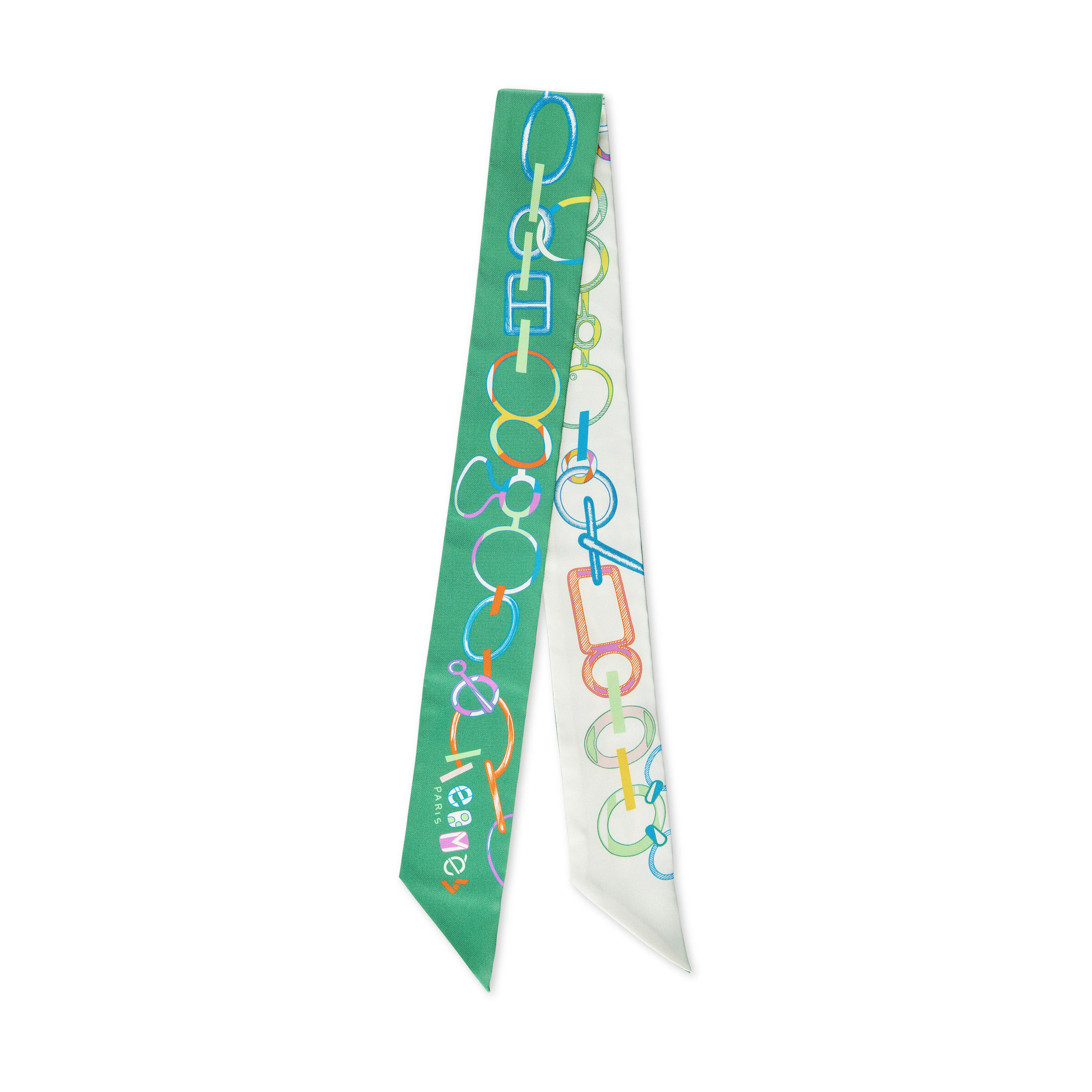 Vert Vif and Blanc "Do Ro Boucles" Multi Silk Twilly Scarf