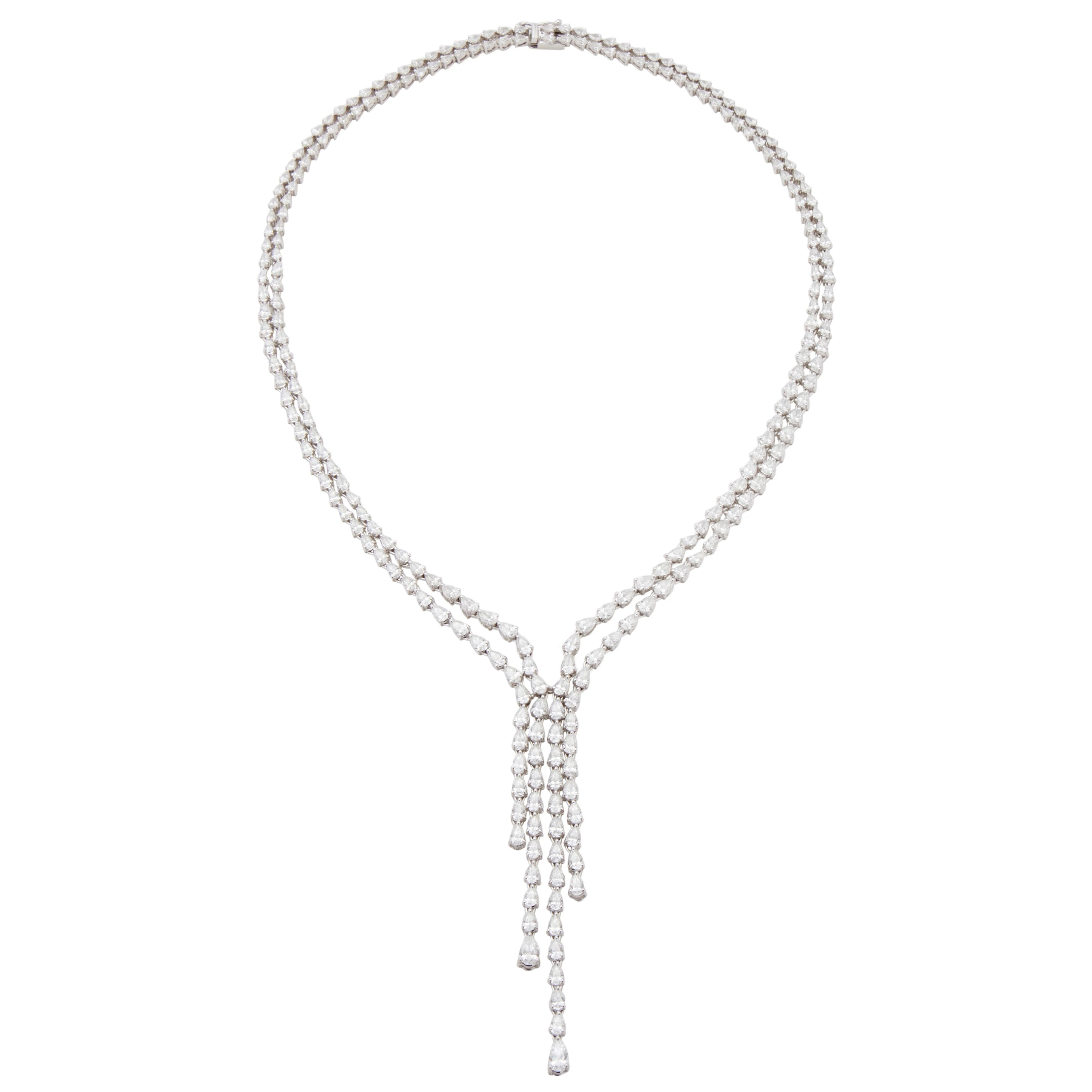 White Gold and 20.60ctw Pear Shape Diamond Lariat Necklace
