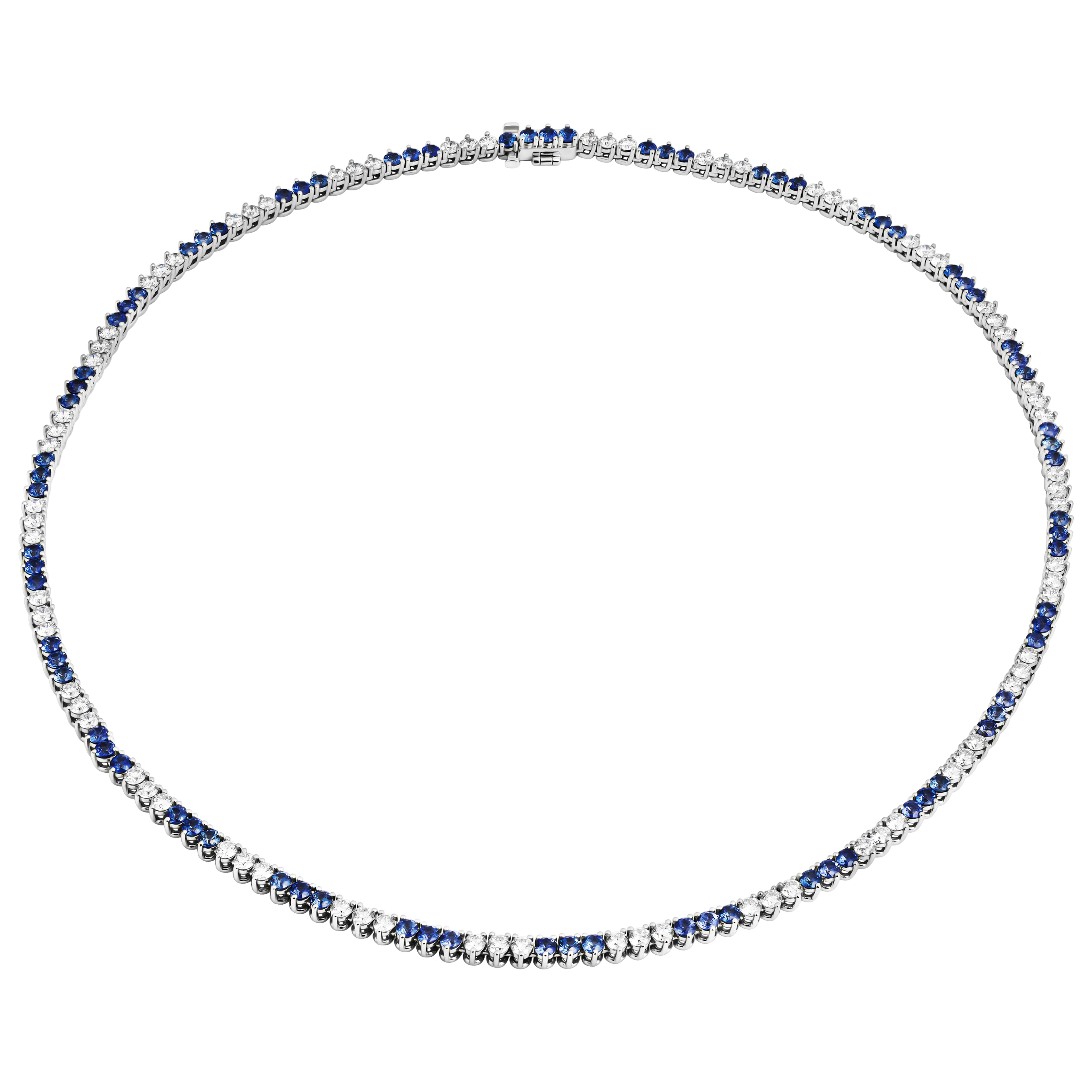 Platinum, 6.05ctw Sapphire and 3.90ctw Diamond Tennis Necklace