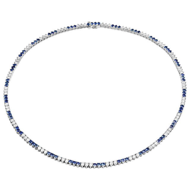 Platinum, 6.05ctw Sapphire and 3.90ctw Diamond Tennis Necklace