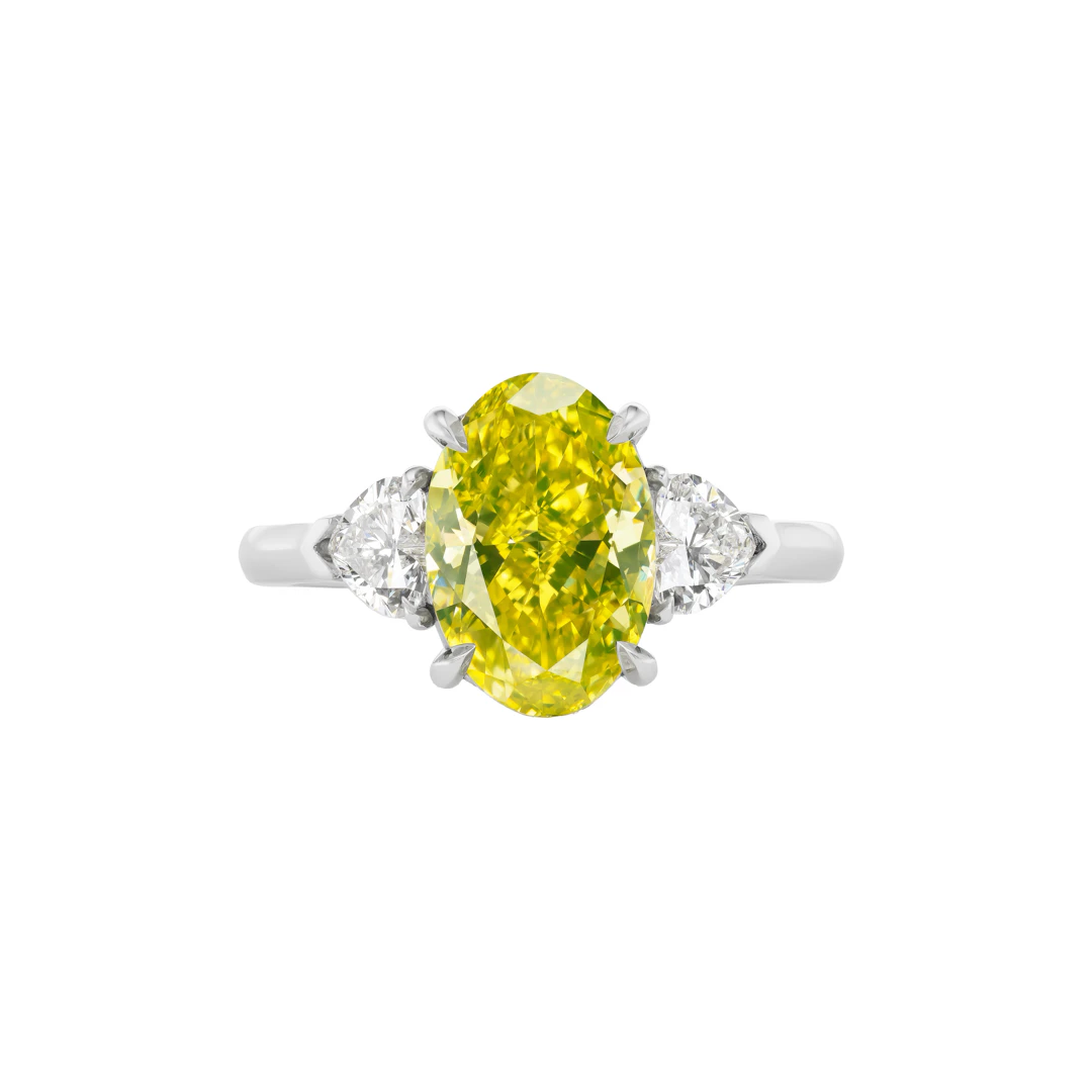 Platinum, 3.00ct Oval Cut Fancy Vivid Greenish Yellow Diamond and