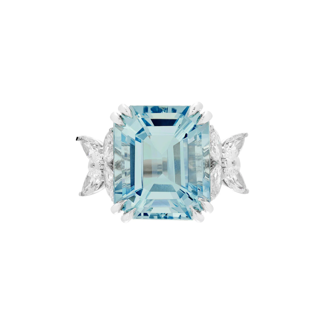 Platinum, 9.15ct Aquamarine and Diamond Marquesa Ring