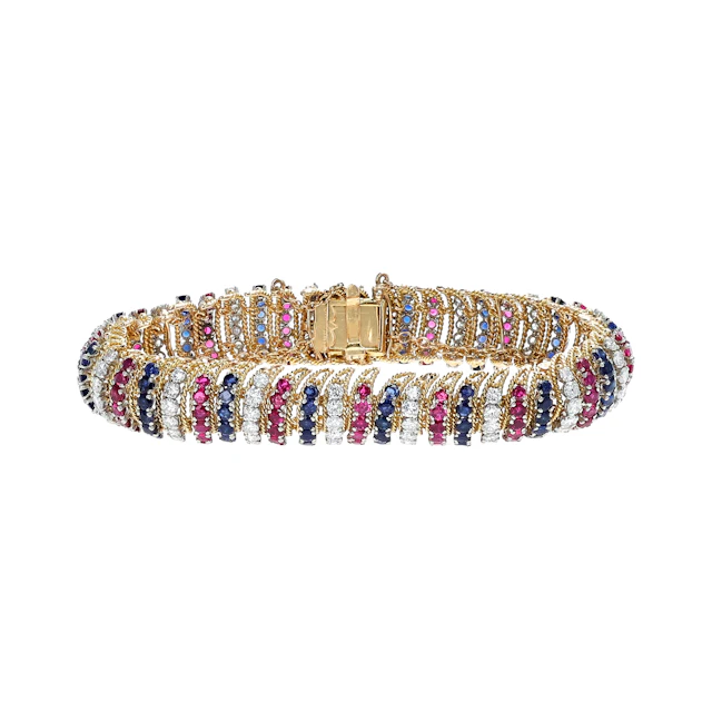 Vintage Gold, Platinum, Ruby, Sapphire and Diamond Bracelet
