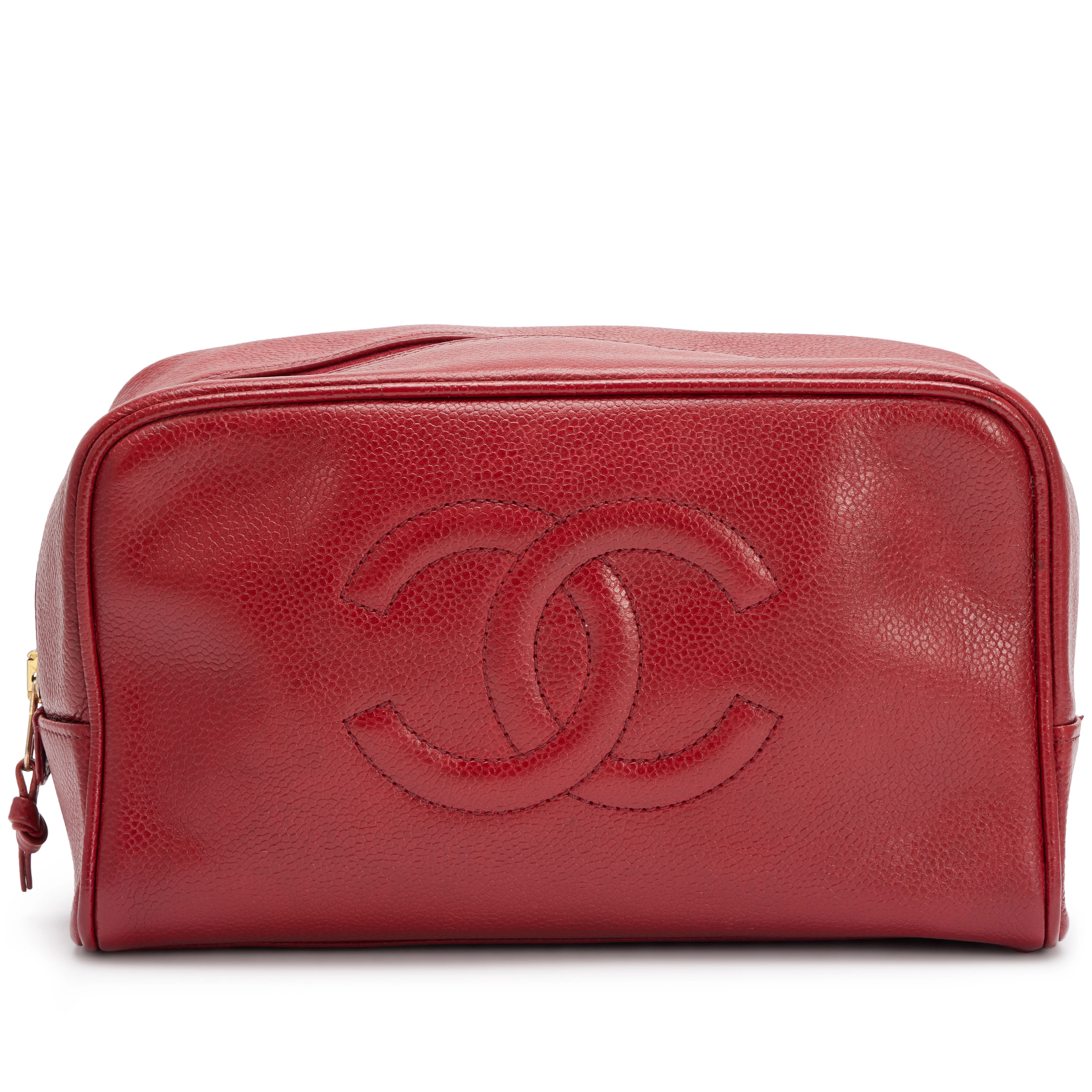 Vintage Red Caviar Toiletry Case Gold Hardware, 1994-1996