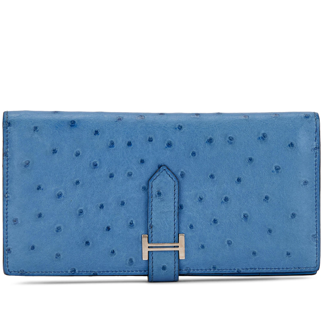 Bleu Mykonos Ostrich Bearn Wallet Palladium Hardware, 2019