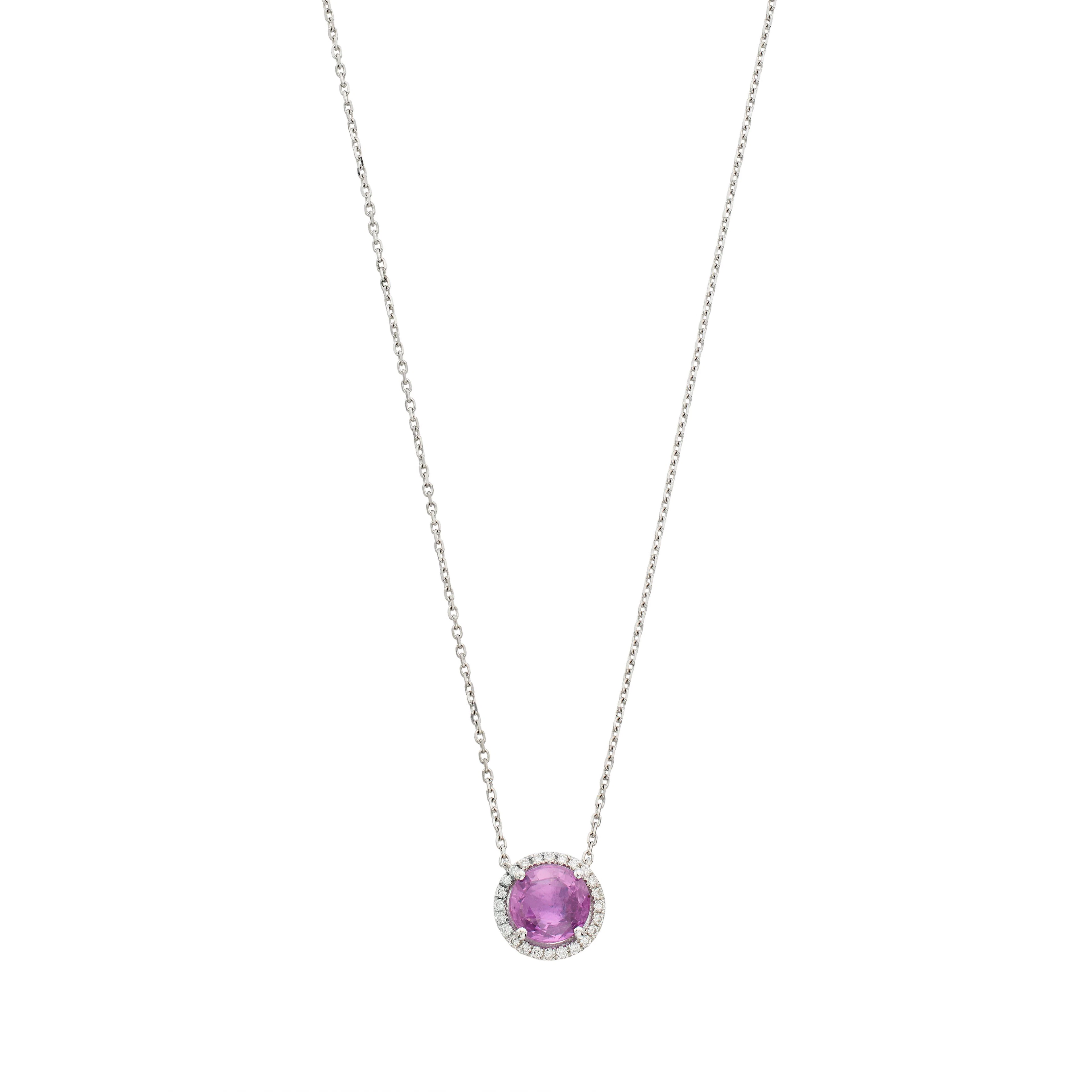 White Gold, 2.27ct Ceylon Pink Sapphire and Diamond Pendant Necklace