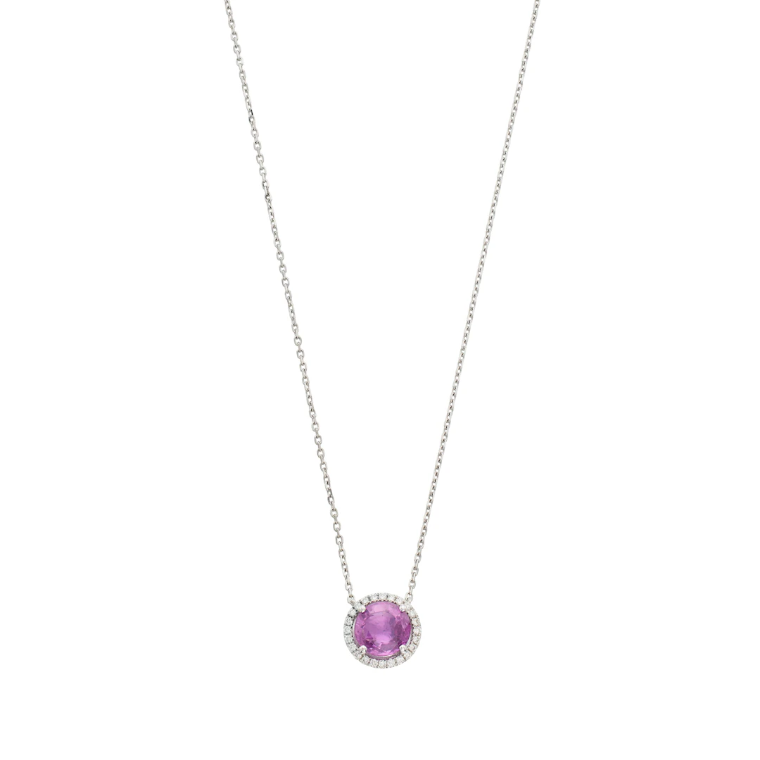 White Gold, 2.27ct Ceylon Pink Sapphire and Diamond Pendant Necklace
