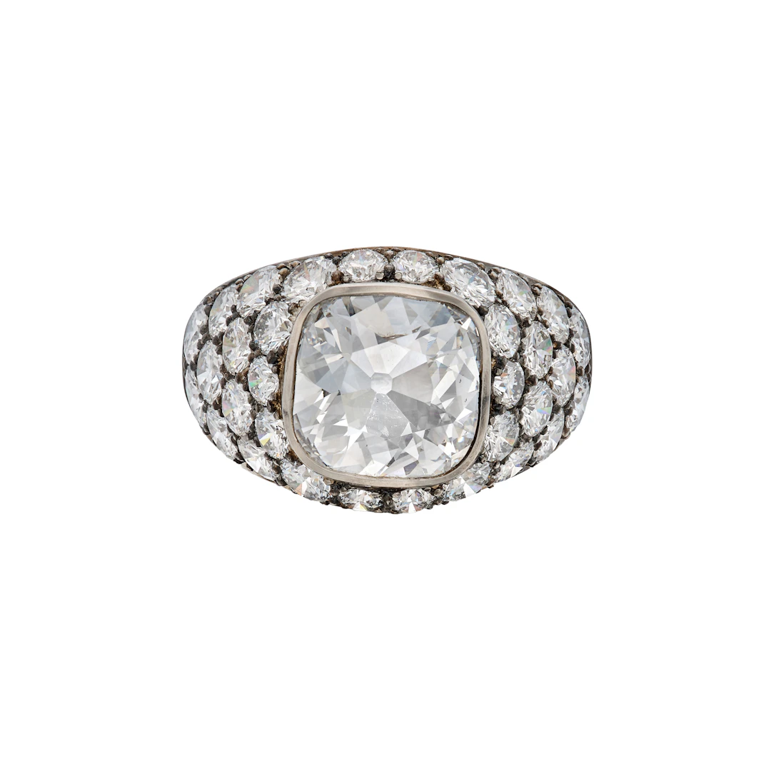 Platinum, 2.22ct Old Mine Cut Diamond and Diamond Ring