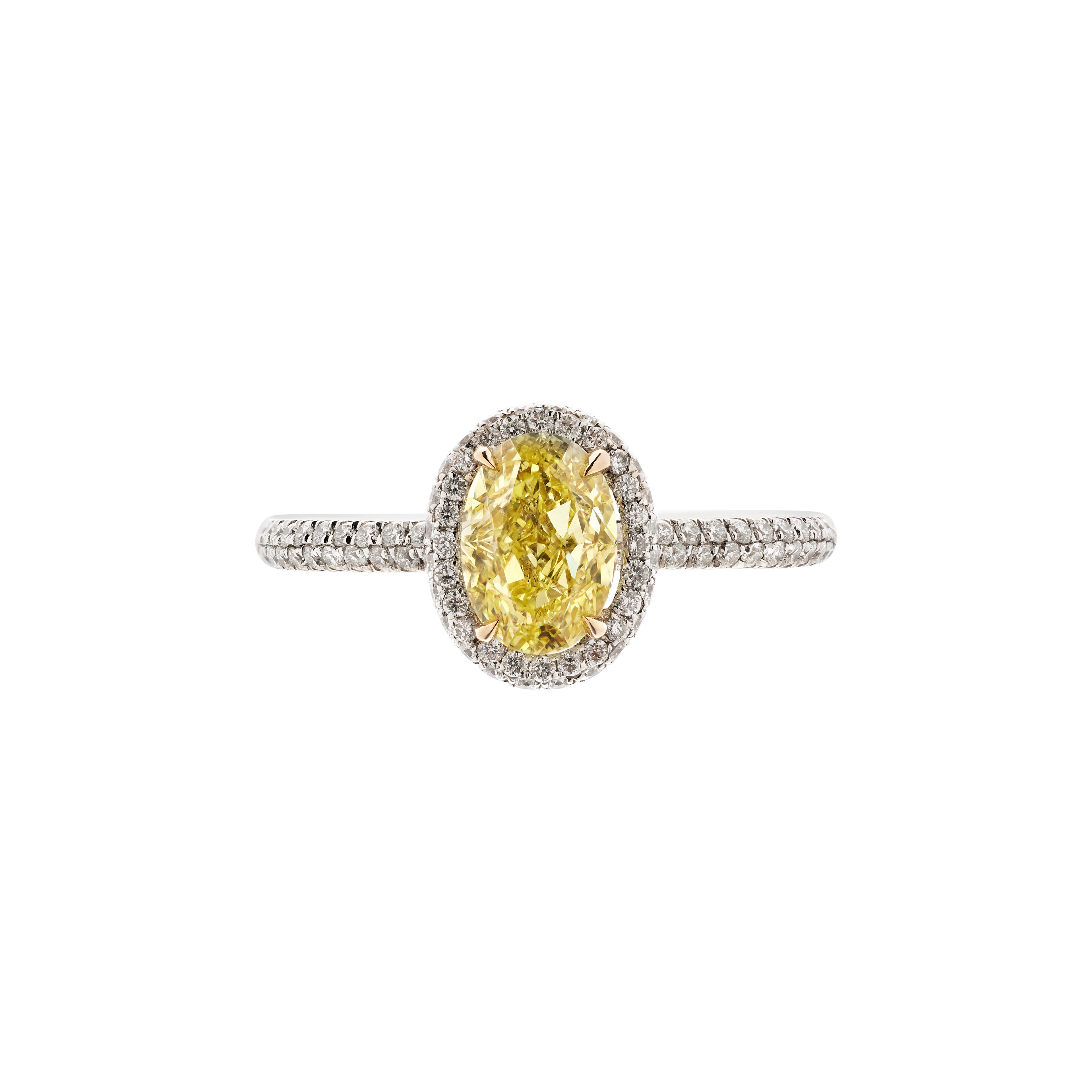 White Gold, 1.09ct Oval Shape Fancy Intense Yellow Diamond and Diamond