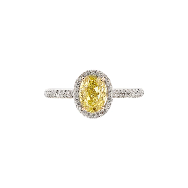 White Gold, 1.09ct Oval Shape Fancy Intense Yellow Diamond and Diamond