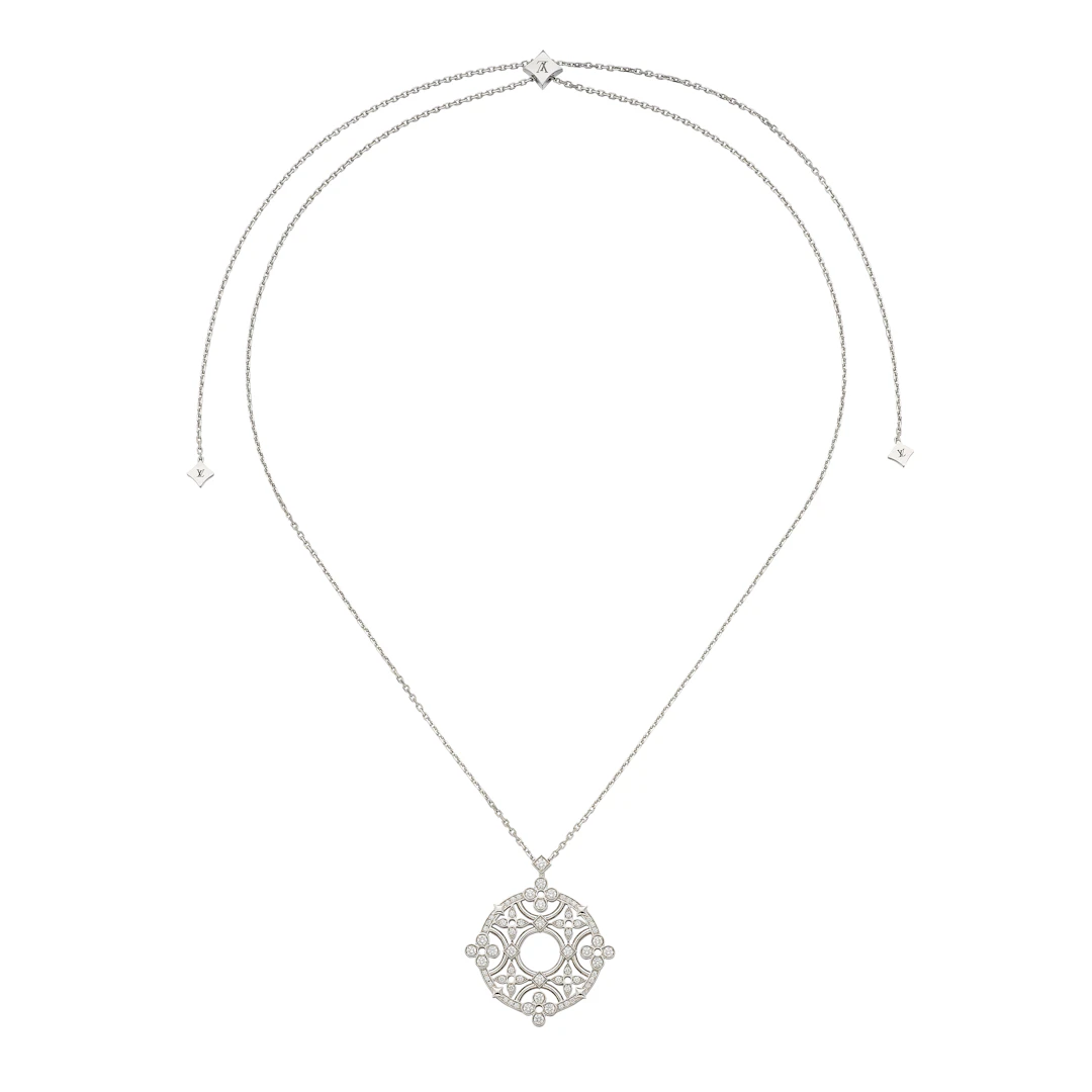 White Gold and 1.10ctw Diamond Dentelle Pendant Necklace