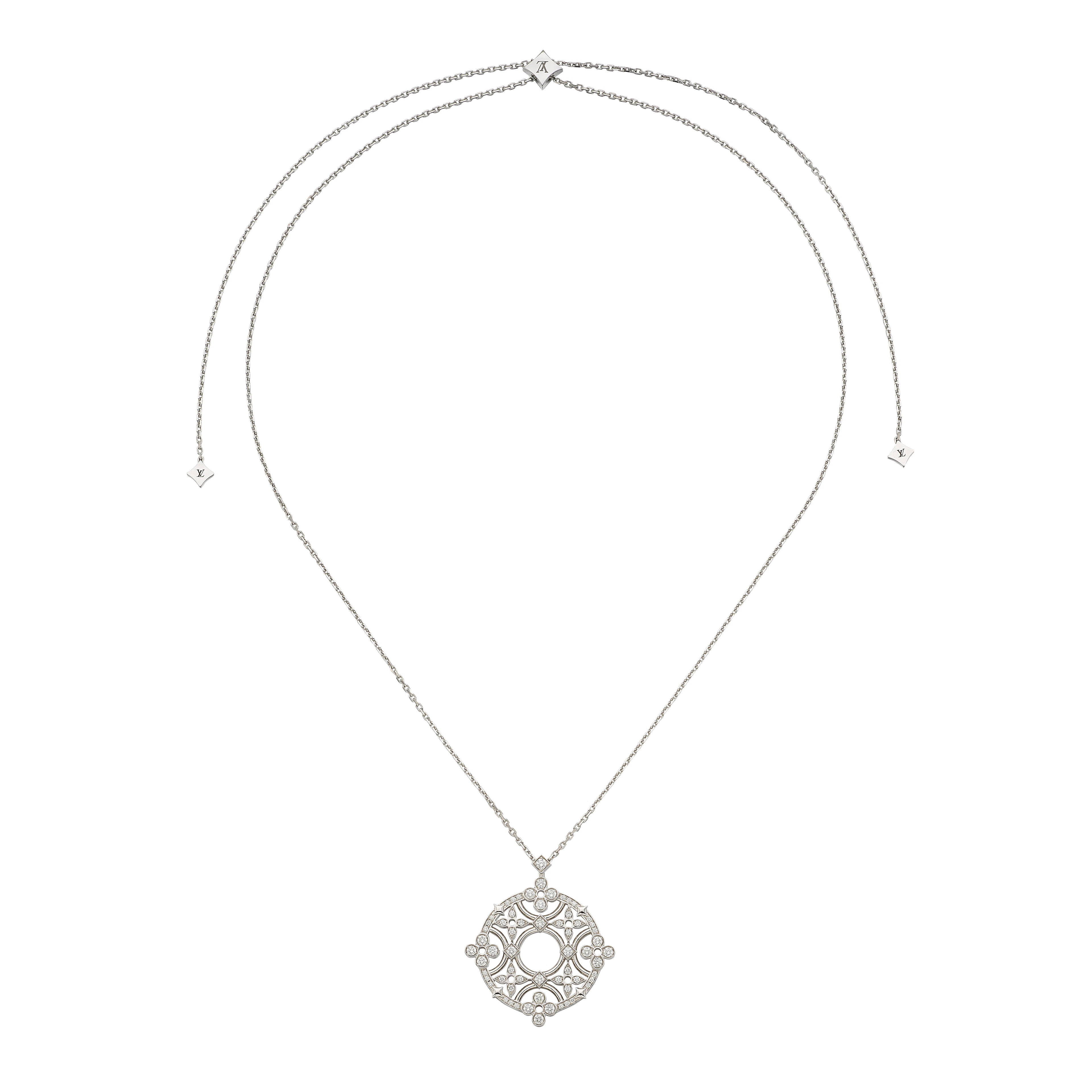 White Gold and 1.10ctw Diamond Dentelle Pendant Necklace