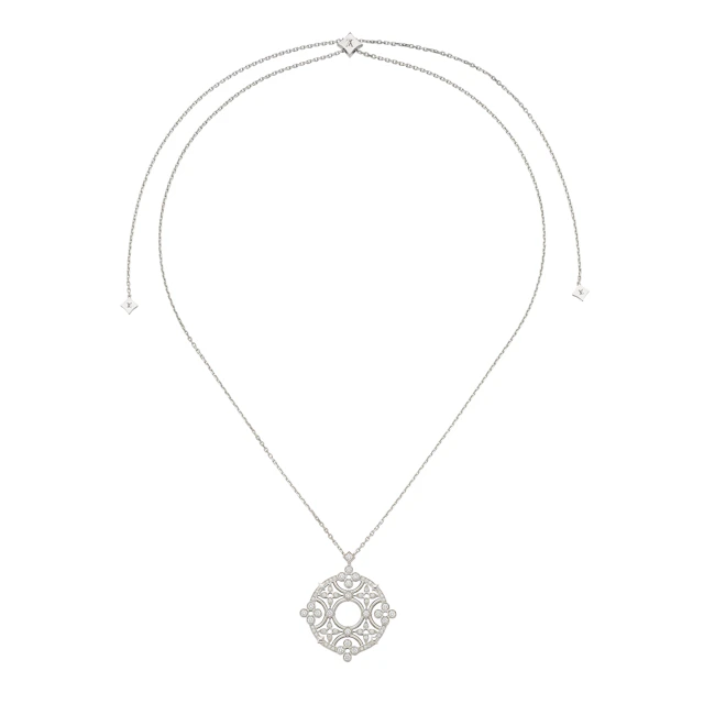 White Gold and 1.10ctw Diamond Dentelle Pendant Necklace