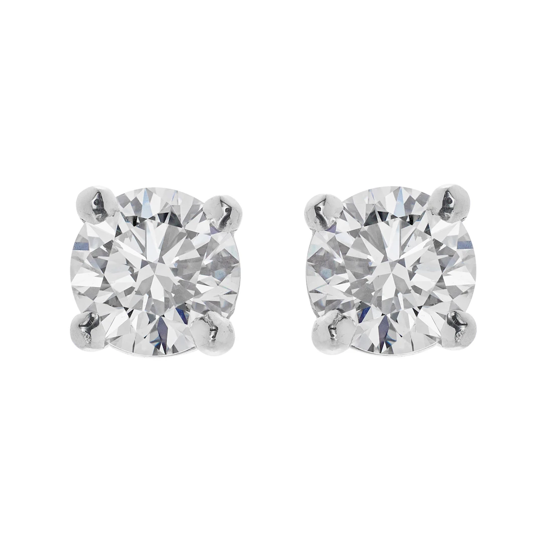 Platinum and 1.14ctw Round Brilliant Cut Diamond Stud Earrings