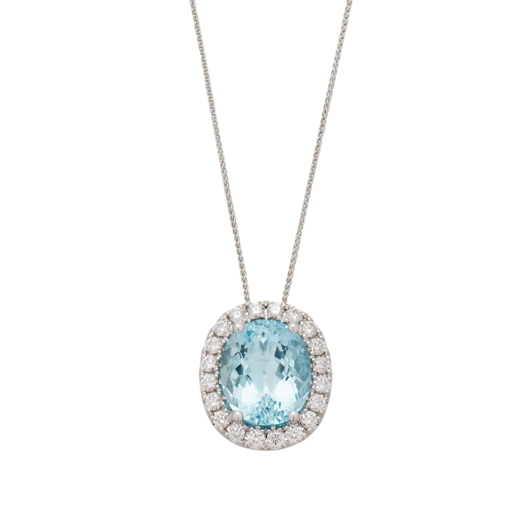 White Gold, 7.10ct Aquamarine and Diamond Pendant Necklace