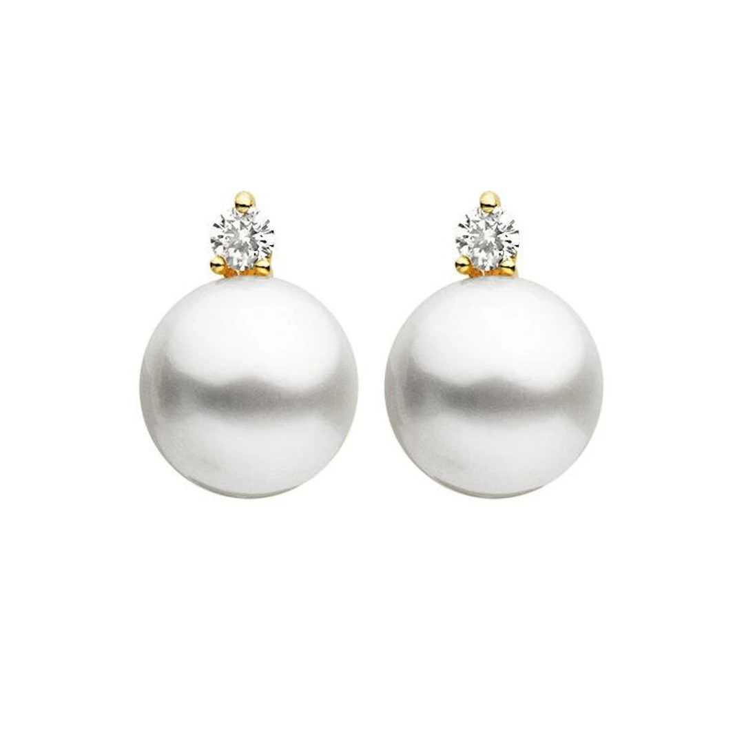 Gold, Cultured Pearl and Diamond Earclips