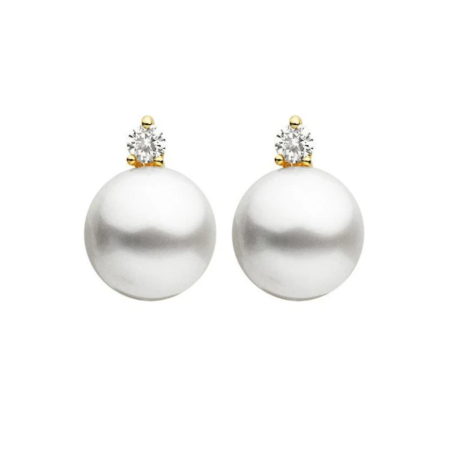 Gold, Cultured Pearl and Diamond Earclips