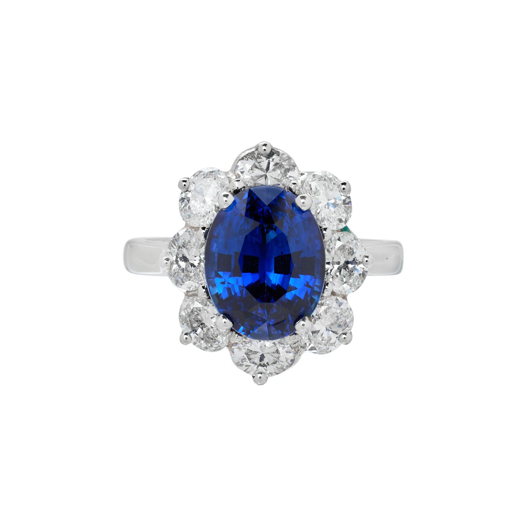Platinum, 4.19ct Ceylon Royal Blue Sapphire and Diamond Ring