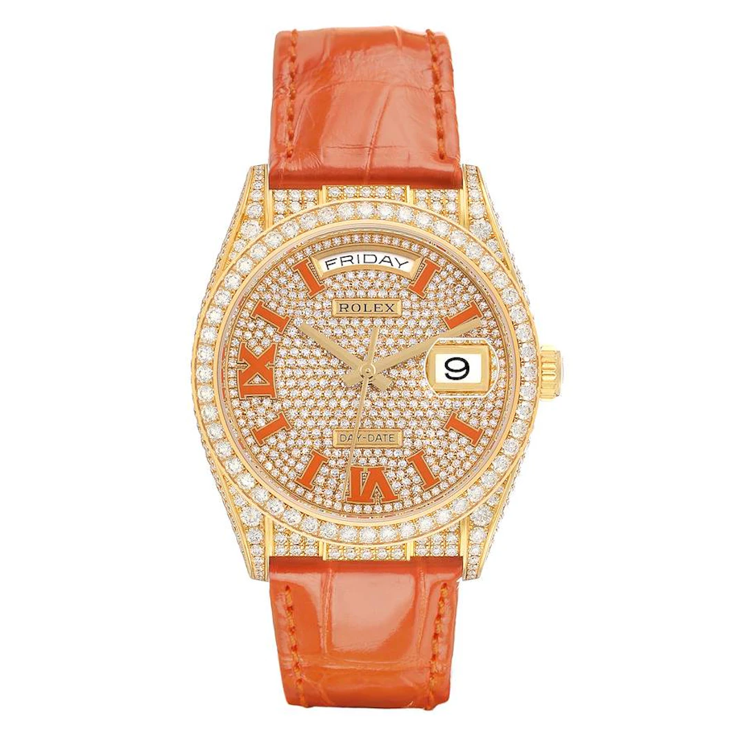 President Day-Date (Reference 128158RBR). A 36mm yellow gold diamond-set