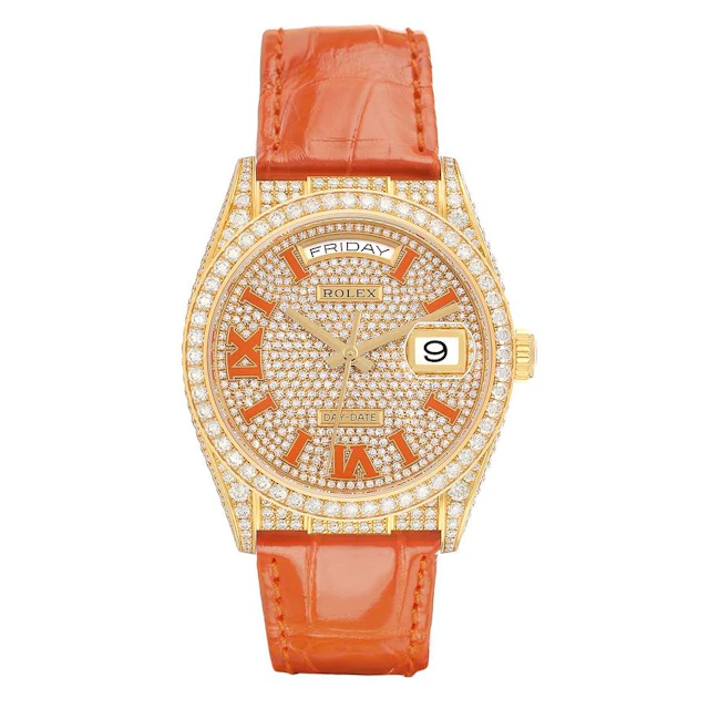 President Day-Date (Reference 128158RBR). A 36mm yellow gold diamond-set
