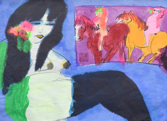 Reclining Woman with Horse Riders