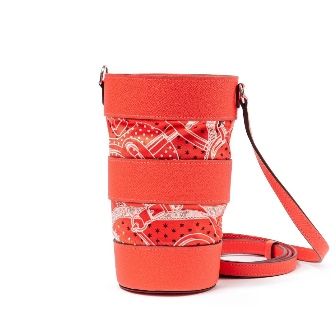Orange Field Calfskin and "Eperon d'Or" Printed Technical Silk Avecsoie