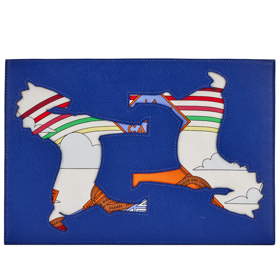 Blue Electric and Anemone Voyage En Etoffes Scarf Print Cutout Petit Pouch