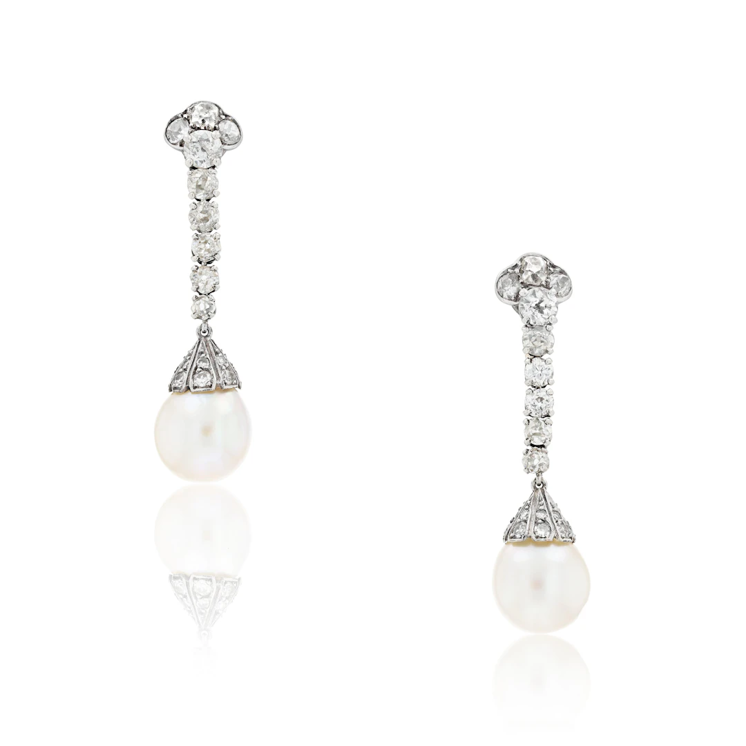 Pair of cultured pearl and diamond earrings
