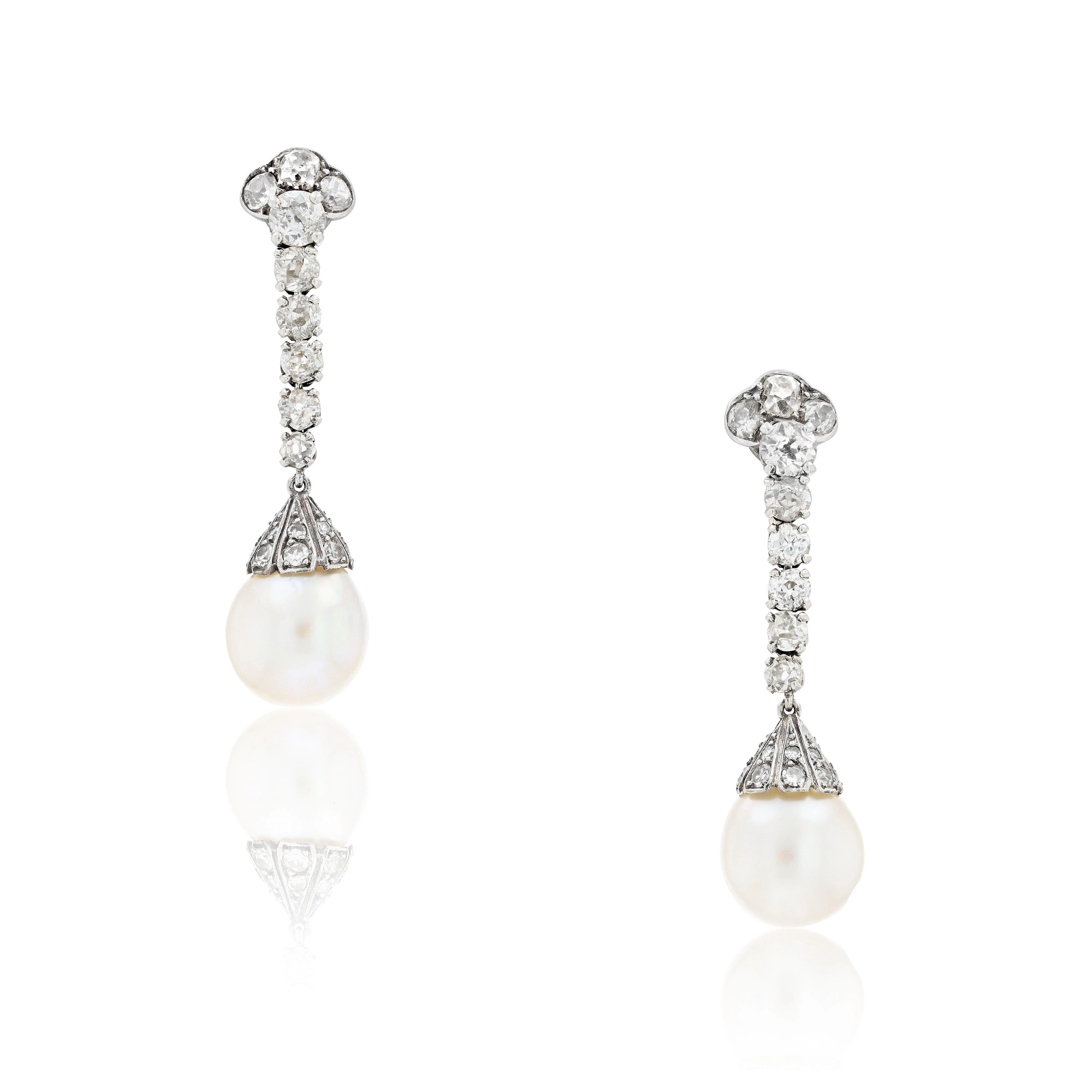 Pair of cultured pearl and diamond earrings