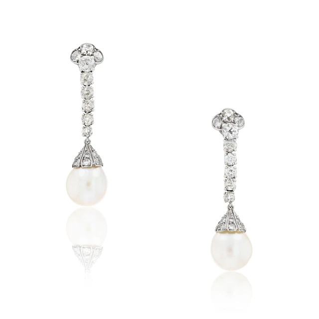 Pair of cultured pearl and diamond earrings